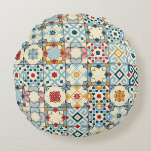 Coussins Ronds Magnifique sans couture motif blanc coloré marocai