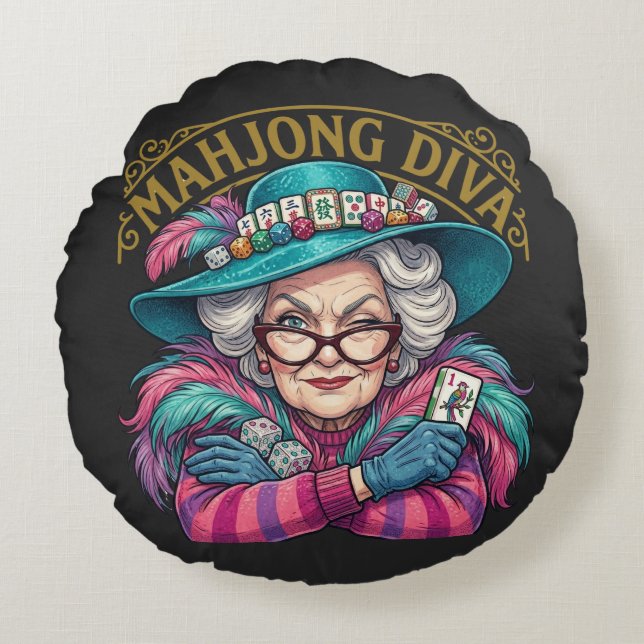 Coussins Ronds Mahjong Diva Funny Women's (Devant)