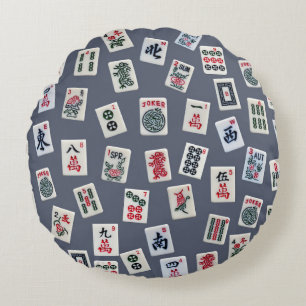 Coussins Ronds MahJongg mosaïques design sur bleu foncé