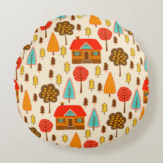 Coussins Ronds Maisons Forest Vintage Motif sans couture