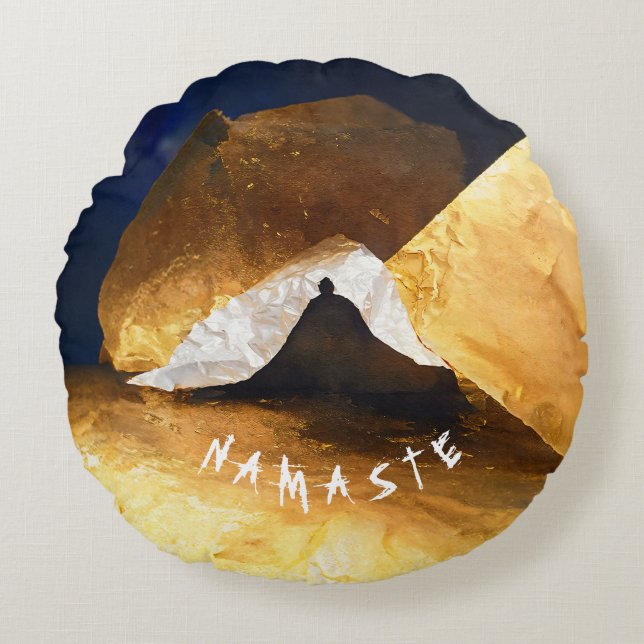 Coussins Ronds Maître Reiki Maître de méditation Yoga d'or noir (Devant)