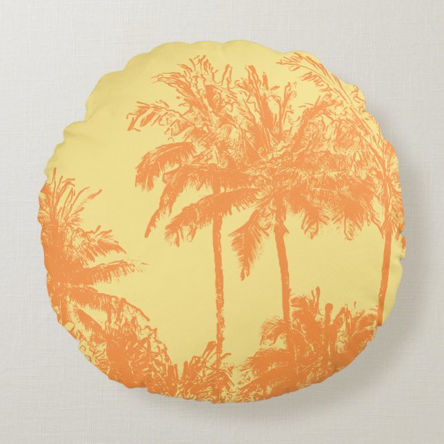 Coussins Ronds Makena Beach Hawaiian Sketchy Palms Reversible (Devant)