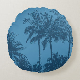 Coussins Ronds Makena Beach Palmiers esquissés hawaiiens réversib