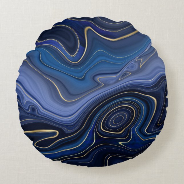 Coussins Ronds Malachite Bleue Accents Dorés Luxe Chic Gemme (Devant)