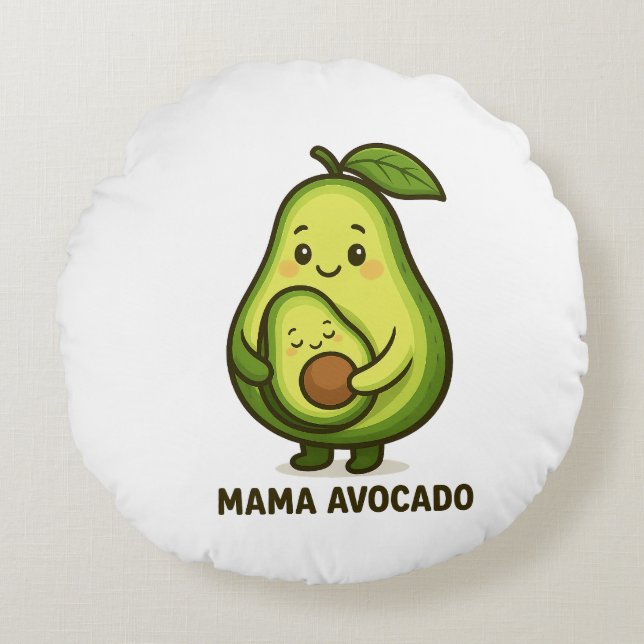 Coussins Ronds Mama Avocado avec bébé - Joli dessin animé (Devant)