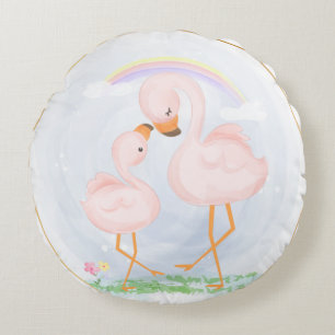 COUSSINS RONDS MAMA ROSE CUTE ET FLAMANTS ROSES BÉBÉS