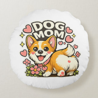 Coussins Ronds Maman de Chien Mignon Autocollant Corgi Kawaii Fle