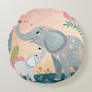 Coussins Ronds Maman éléphant et bébé