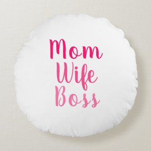 Coussins Ronds Maman femme patron rose blanc script personnalisé 