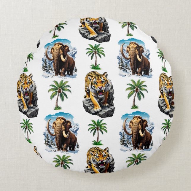 Coussins Ronds Mammoth Sabertooth Tiger âge de glace Conception M (Devant)