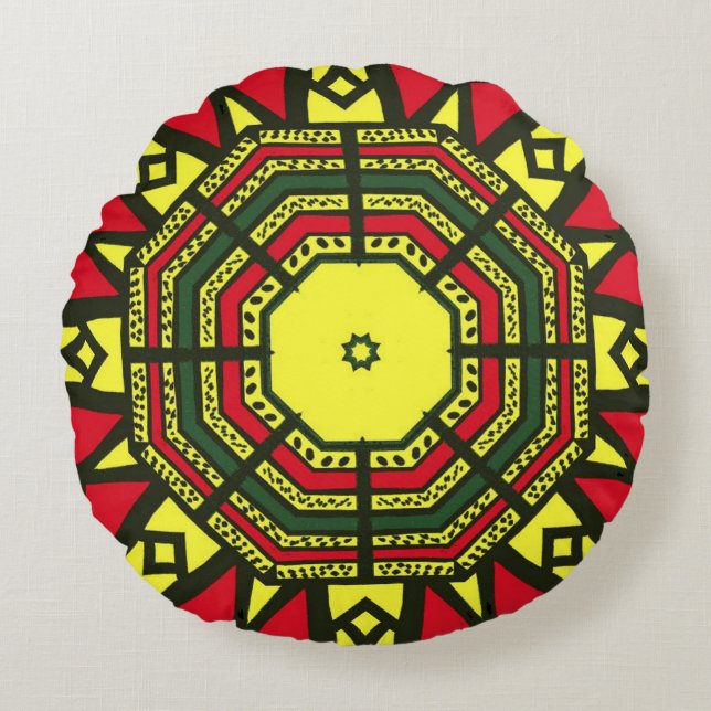 Coussins Ronds Mandala Afrocentrique (Devant)