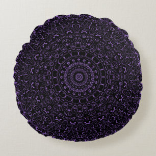Coussins Ronds Mandala Améthyste violet avec symétrie complexe