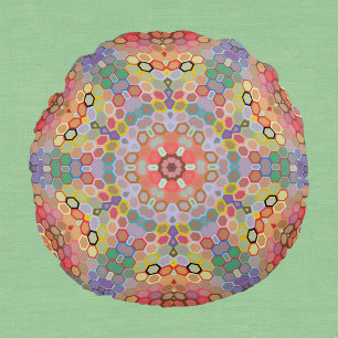 Coussins Ronds Mandala arc-en-ciel en hexagone
