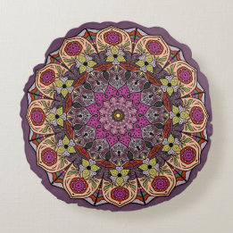 Coussins Ronds Mandala AutumnLaisses Mauve Brown