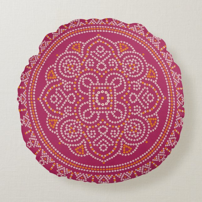 Coussins Ronds Mandala Bandhani Traditionnel (Devant)