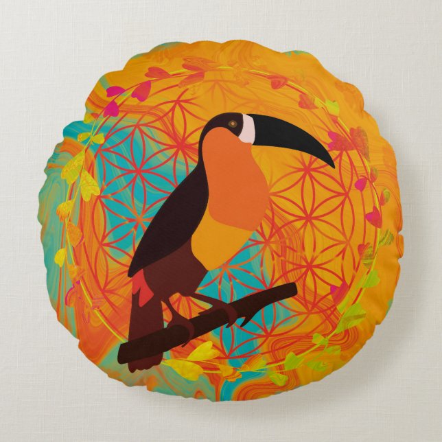 Coussins Ronds Mandala bird (Devant)