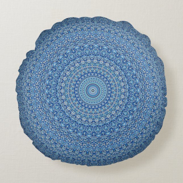 Coussins Ronds Mandala bleu (Devant)
