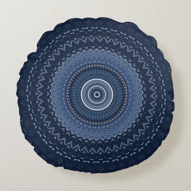 Coussins Ronds Mandala bleu marine foncé  (Devant)