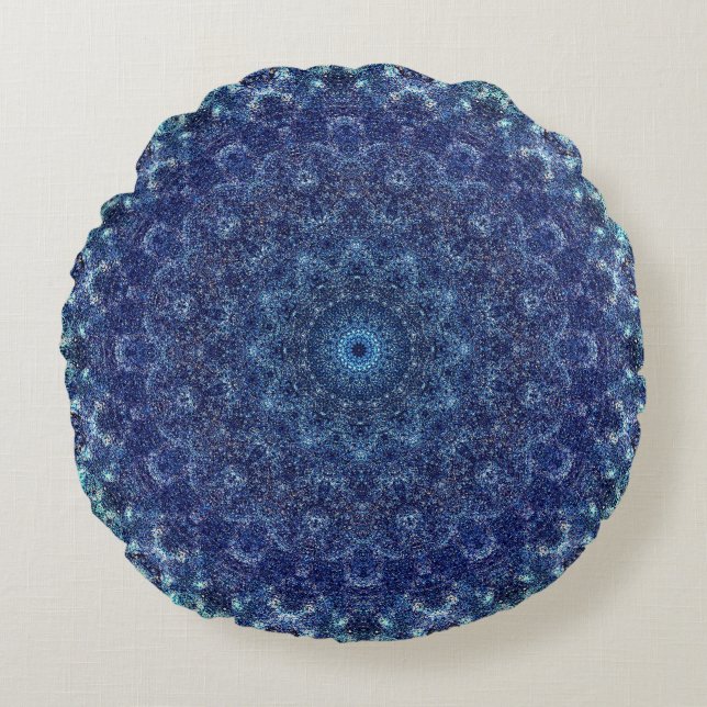 Coussins Ronds Mandala bleu paisible (Devant)