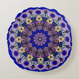 Coussins Ronds Mandala Bleuet Bleu Violet