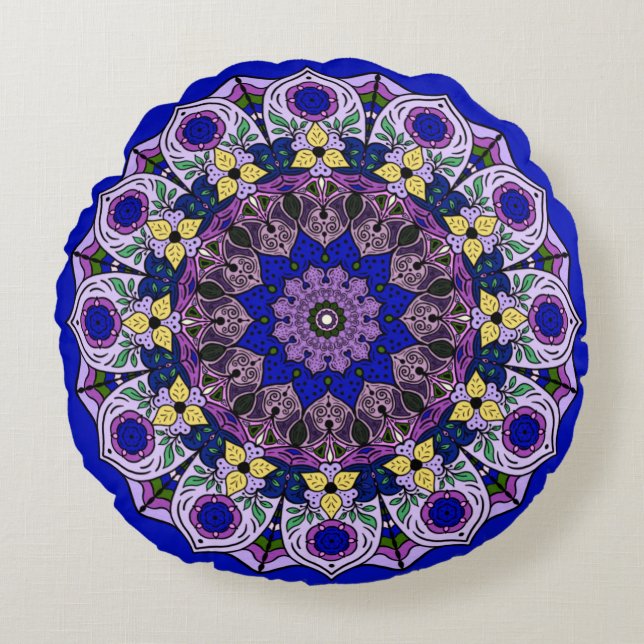 Coussins Ronds Mandala Blueberry Blue Violet (Devant)