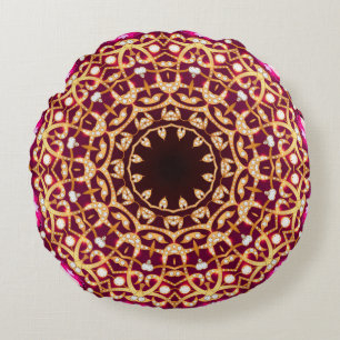 Coussins Ronds Mandala broch, arrière - plan vintage géométrique.