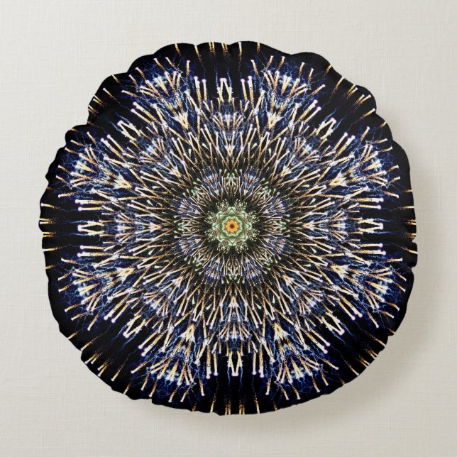 Coussins Ronds Mandala coloré de feu d'artifice (Devant)