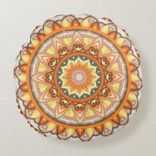Coussins Ronds Mandala d'automne Bohème d'automne orange Cozy