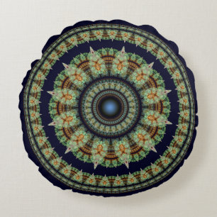 Coussins Ronds Mandala de fée fractale verte