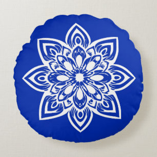 Coussins Ronds Mandala de fleur d'étoile blanche à huit pointes