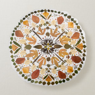 Coussins Ronds Mandala de fleurs pressées l Botanique florale d'a
