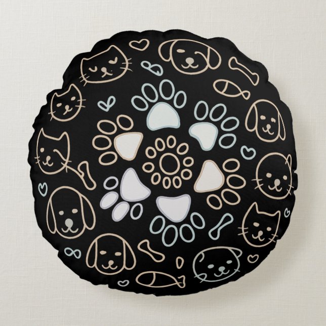 Coussins Ronds Mandala de patte de chien mignon (Devant)