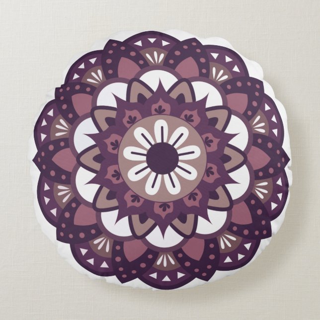 Coussins Ronds Mandala décoratif Fleur Magenta (Devant)