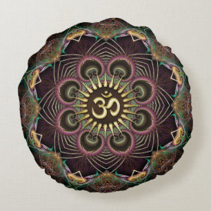 Coussins Ronds Mandala d'énergie fractale de fleur de terre Symbo