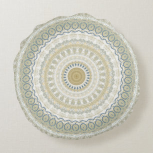 Coussins Ronds Mandala d'or blanc