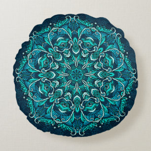 Coussins Ronds Mandala ethnique bleue. Copie de montage