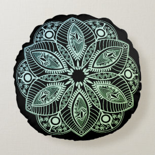 Coussins Ronds Mandala Exotic Tribal Green Gradient
