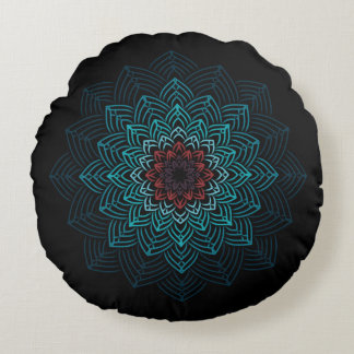 Coussins Ronds Mandala Fleur Aqua et Rouge