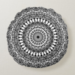 Coussins Ronds Mandala fleuri gris de gravier