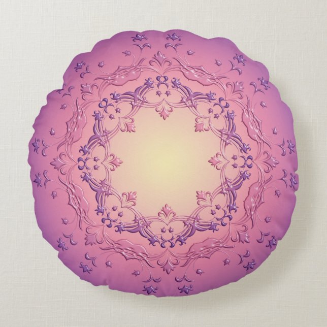 Coussins Ronds Mandala floral ethnique (Devant)