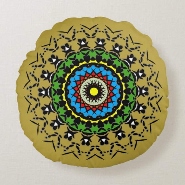 Coussins Ronds Mandala Floral Sans Couture (Devant)