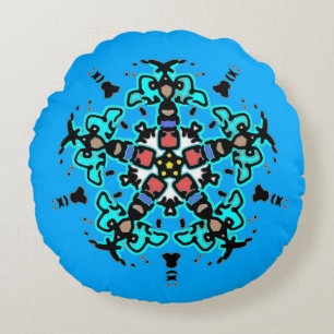 Coussins Ronds Mandala floral sans couture turquoise
