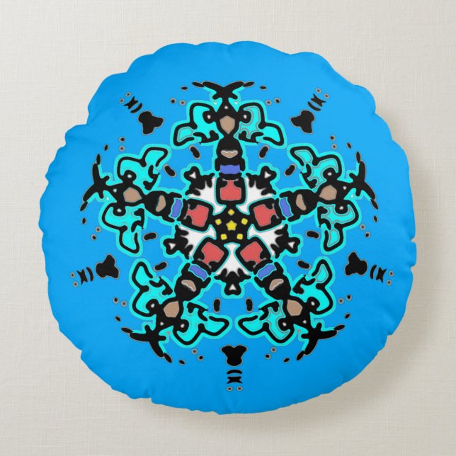 Coussins Ronds Mandala floral sans couture turquoise (Devant)