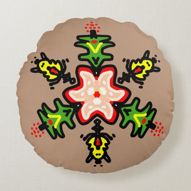 Coussins Ronds Mandala floral vert (Devant)