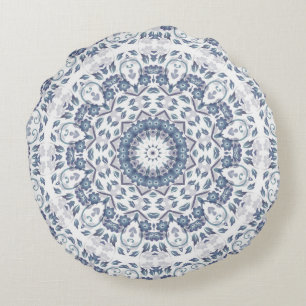 Coussins Ronds Mandala florale bleu poussiéreux