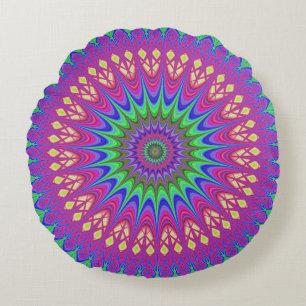 Coussins Ronds Mandala Geometry Psychedelic Retro Hippie