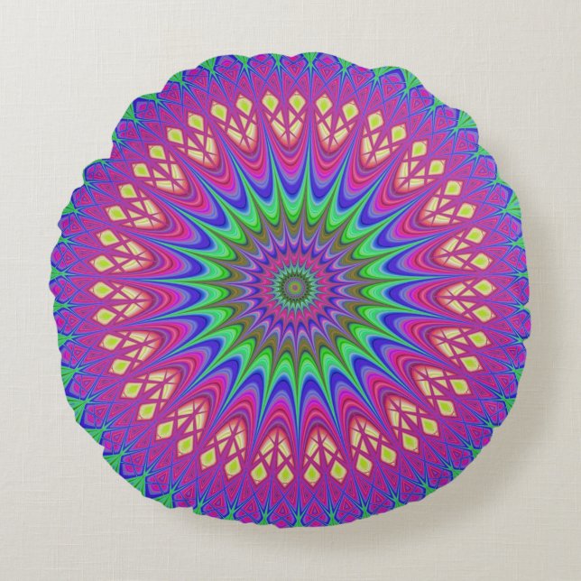 Coussins Ronds Mandala Geometry Psychedelic Retro Hippie (Devant)