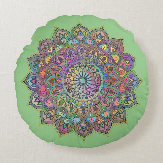 Coussins Ronds Mandala Inde Style 1 (Devant)