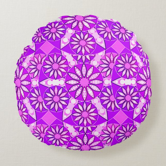 Coussins Ronds Mandala motif, violet, orchidée et rose (Devant)
