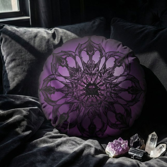 Coussins Ronds Mandala Mystique Violet Gothique Foncé (Créateur téléchargé)